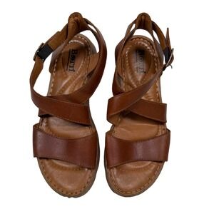 Born Sandals Womens 7 Brown Leather Strappy Flat Ankle Buckle BR0039841